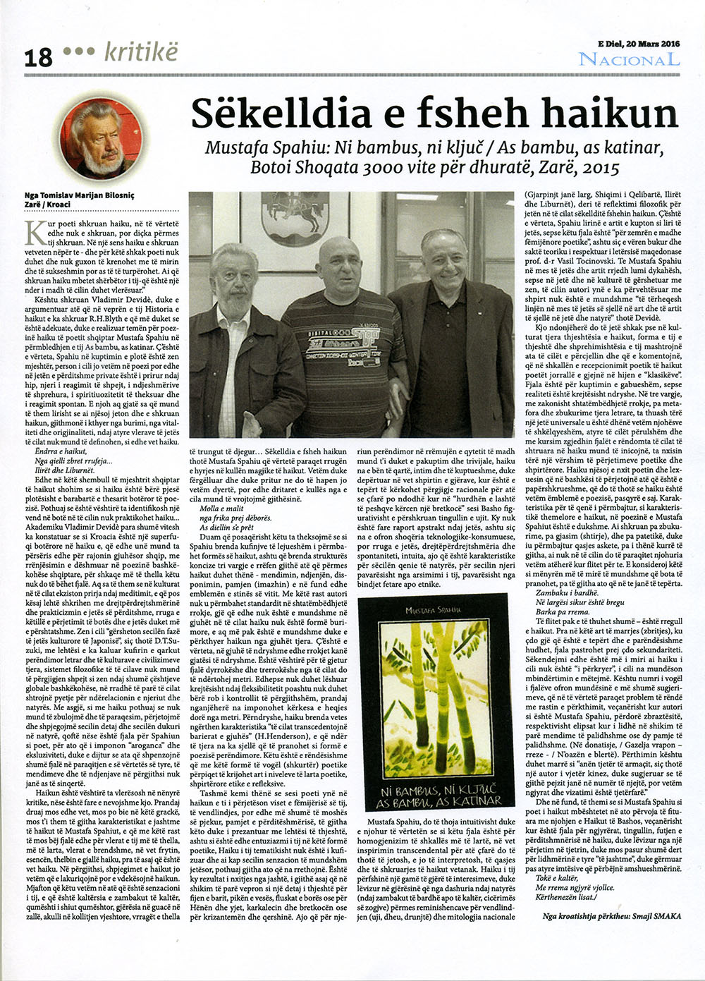 4.Nacional s Bilosnićevom recenzijom knjige Mustafe Spahiu